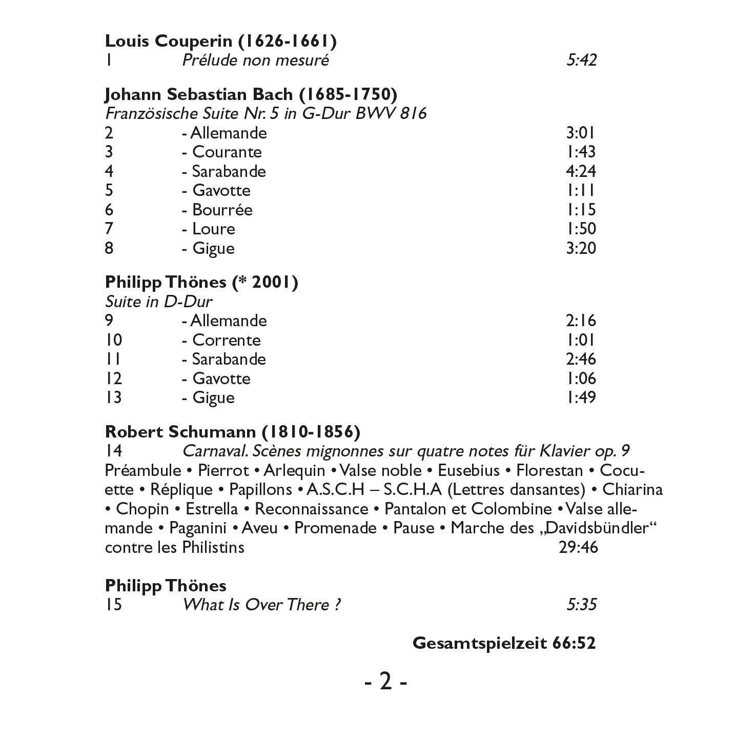 PIANONews-Records CD — Programm & Tracklist